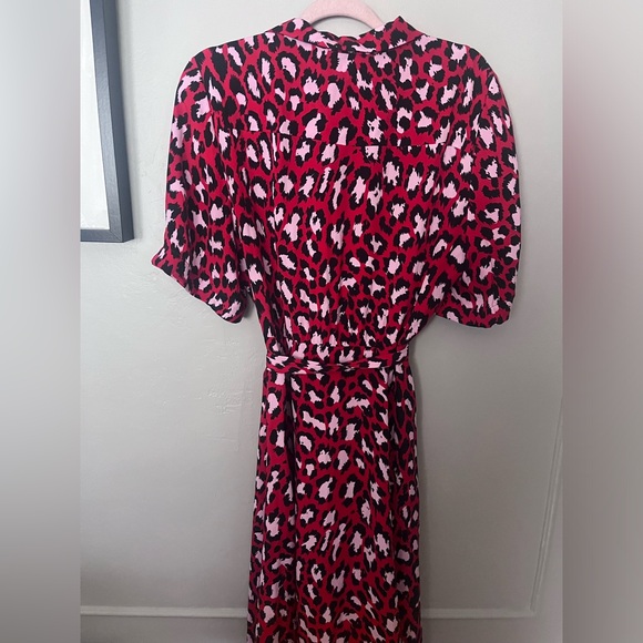 Diane Von Furstenberg collar silk button down midi dress leopard belted DVF - Picture 5 of 5